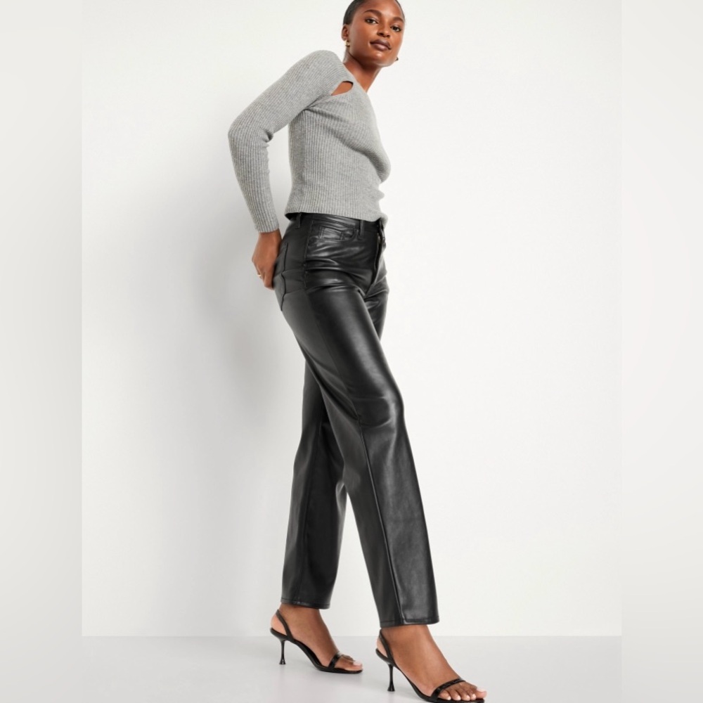 Old Navy Womens  High-Waisted OG Loose Faux-Leather Pants | 16 Petite | BLK NEW!